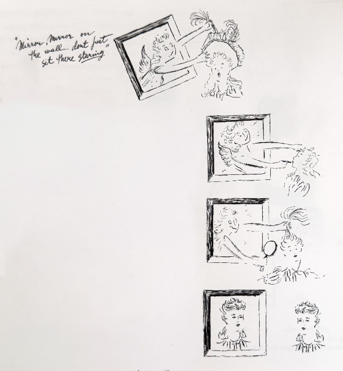 Braguin illustrated mirror scenes for Vogue, 1940s.