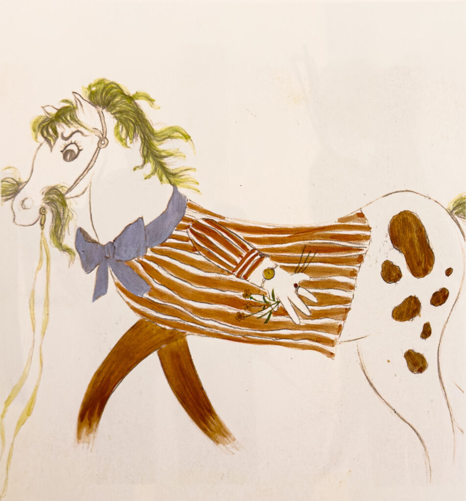 Playful horse watercolor by Simeon Braguin, 1930s.