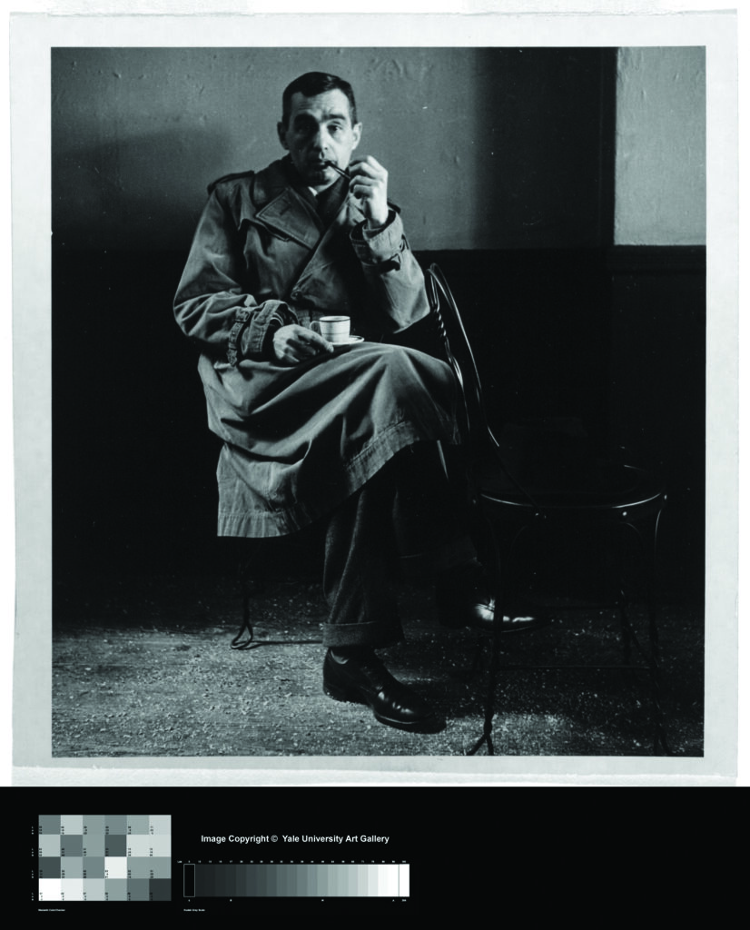 Portrait of Simeon Braguin seated with a pipe and a cup.