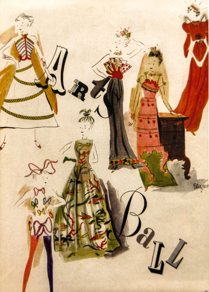 Right page of Simeon Braguin’s Beaux Arts Ball spread for Vogue, circa 1935.