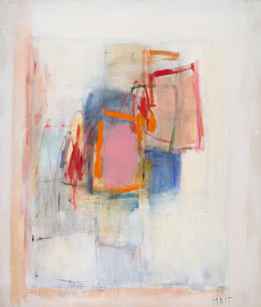 Janet Mait Painting for sale pink orange blue abstract