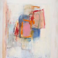 Janet Mait Painting for sale pink orange blue abstract