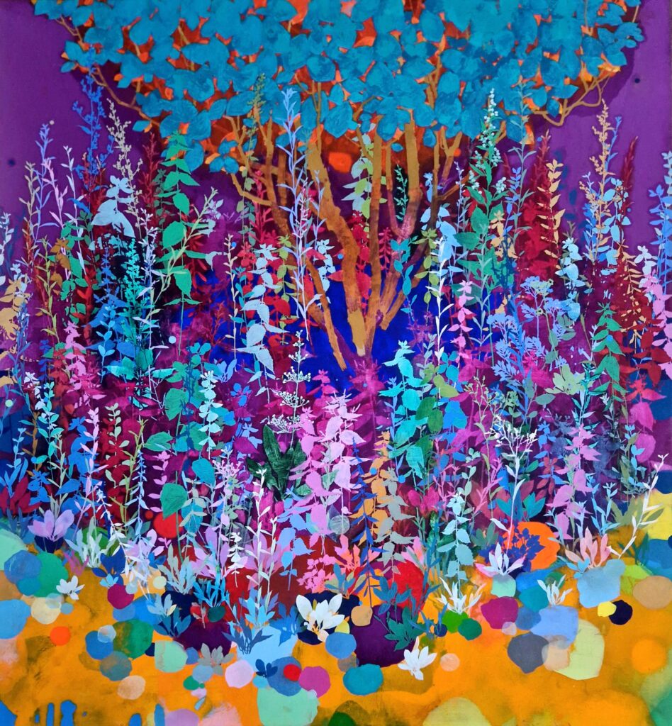 simonsen painting purple blue orange bright botanical abstract