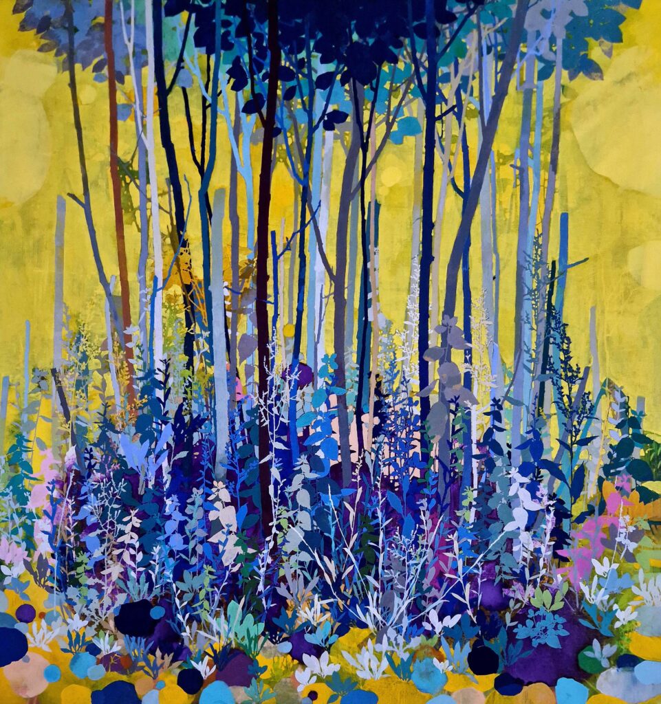 simonsen painting yellow blue purple botanical abstract
