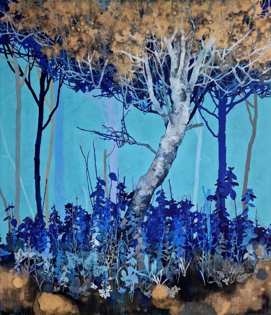 simonsen painting blue gold botanical abstract