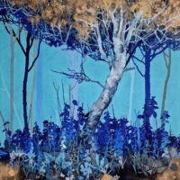 simonsen painting blue gold botanical abstract