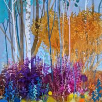 simonsen painting blue orange tree botanical abstract